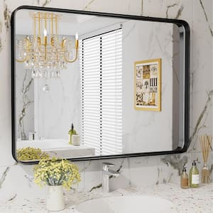 30 in. W x 40 in. H Rounded Rectangle Framed Wall Bathroom Vanity Mirror for Over Sink Wall in Matte Black