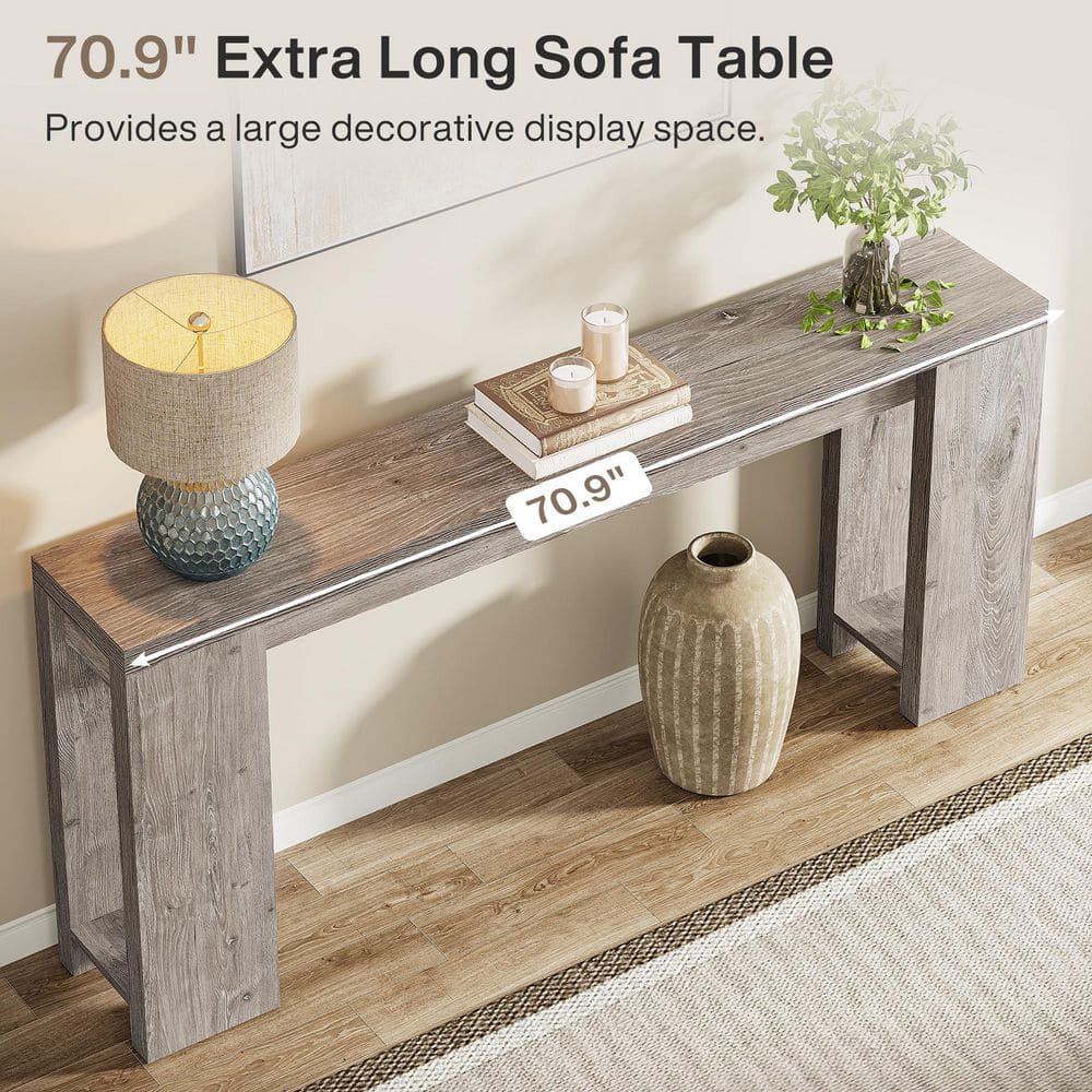 Gray Engineered Wood Farmhouse Console Table with Storage