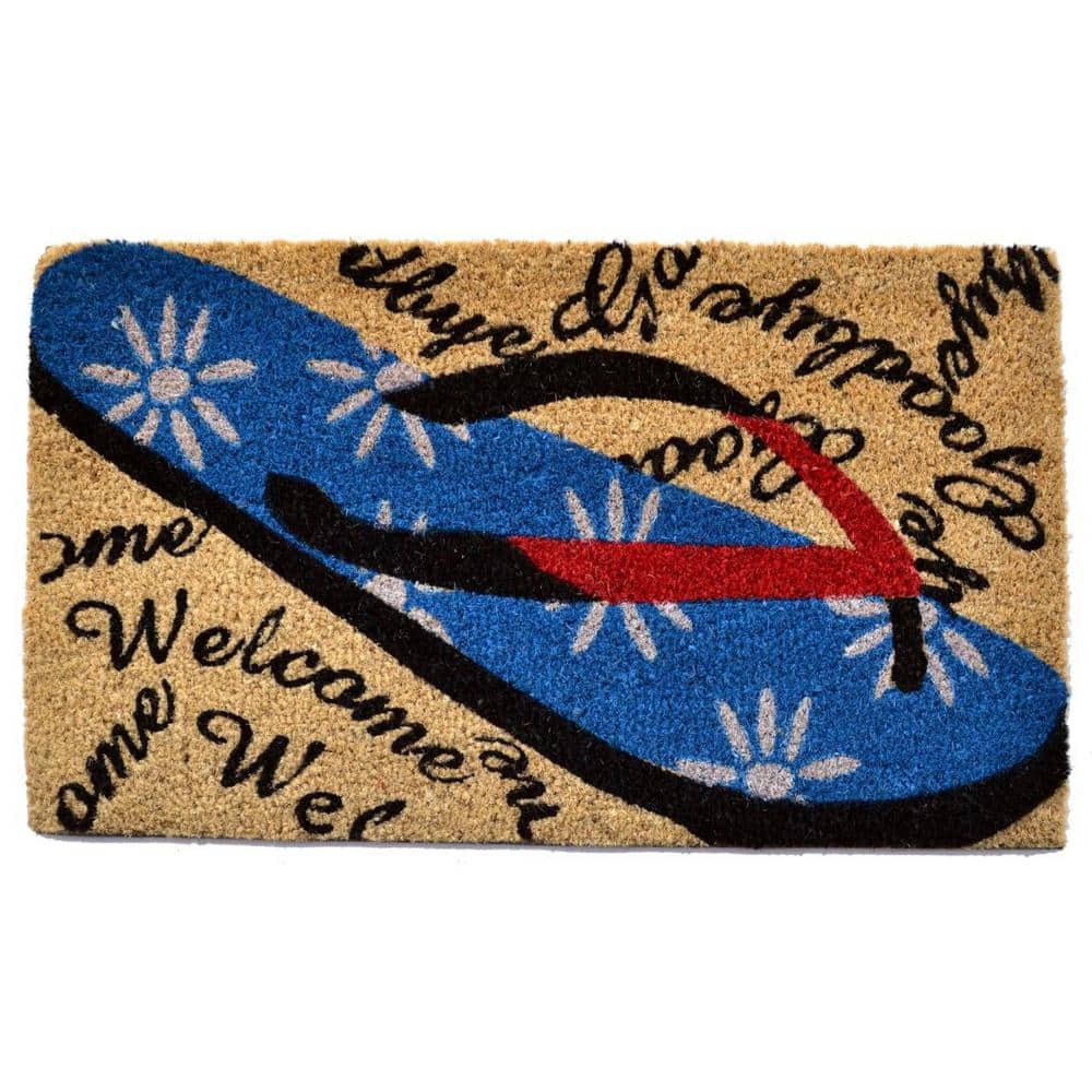 Home Threads Doormat HomeRoots Multi-Colored 30 in. x 18 in. Coir Non-Slip Indoor/Outdoor ...