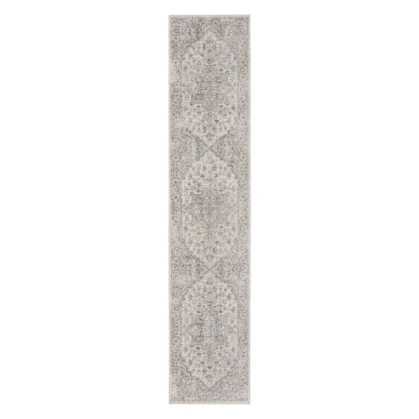 2 ft. x 12 ft. Gray Oriental Washable Area Rug