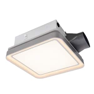 DC Bathroom Exhaust Fan Light, 50-80-100 CFM, 15-Watt Dimmable 3CCT LED Light with 2-Color Night Light, Square, Silver