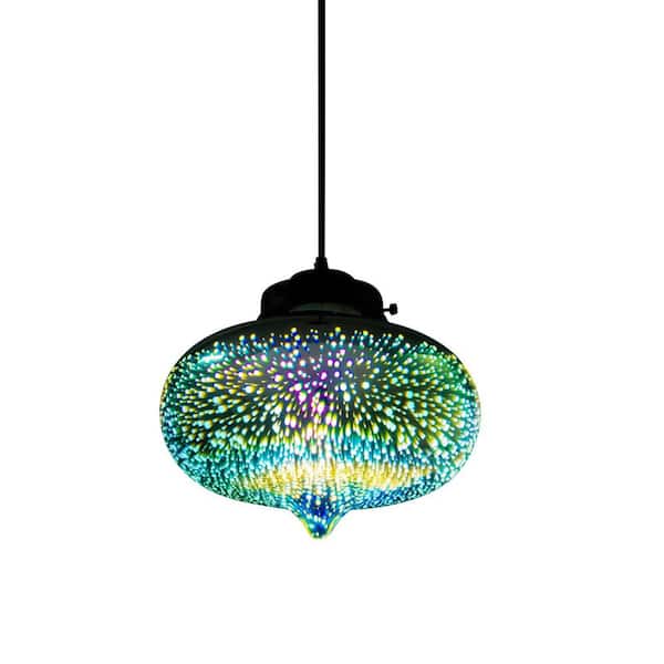 40-Watt 1 Light Silver Modern 3D Glass Fireworks Pendant Light with Glass Shade and Adjustable Height, No Bulbs Included