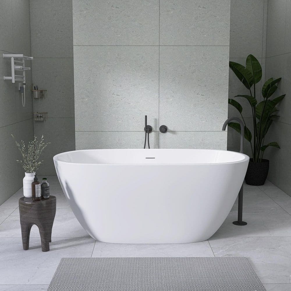 55 in. x 29.5 in. Acrylic Free Standing Soaking Flat Bottom Bathtub Freestanding Bathtub with Center Drain in White price history on PriceWatchPro