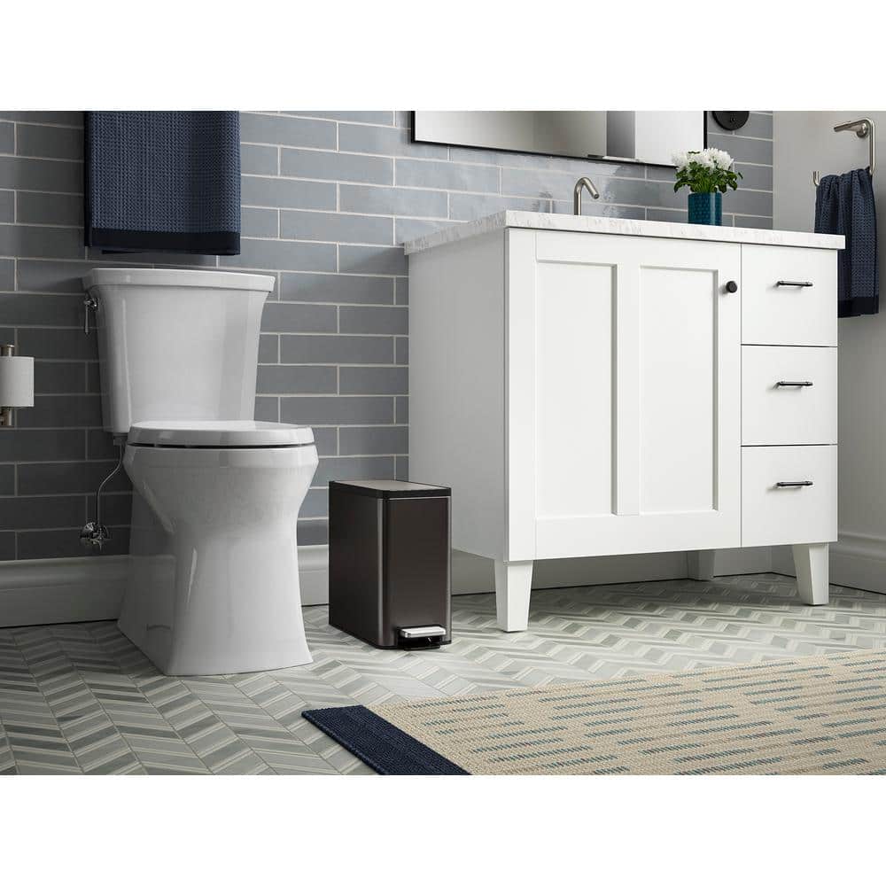 2.5-Gallon Black Stainless Steel Bathroom Pedal Trash Can