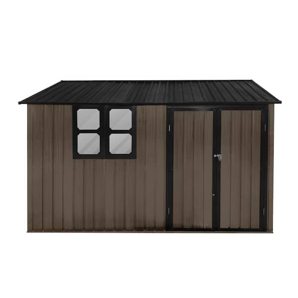 Unbranded Hot Sale 10 ft. W x 8 ft. D Brown Metal Outdoor Storage Shed w/Window Ventsand Lockable Door for Garden Tool 80 sq. ft.