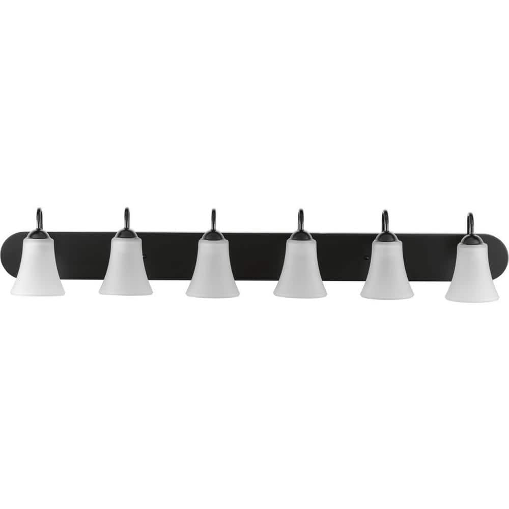 Classic Black 6-Light Bath Wall Fixture with Etched Glass Shades