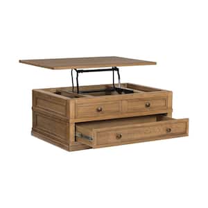 Sharlance 42.13 in. Light Brown Rectangle MDF Lift-Top Coffee Table with Drawers and Casters
