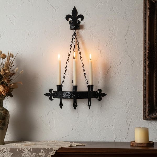 Black Gothic Victorian Iron Wall Candelabra Candle Sconce Set of 1