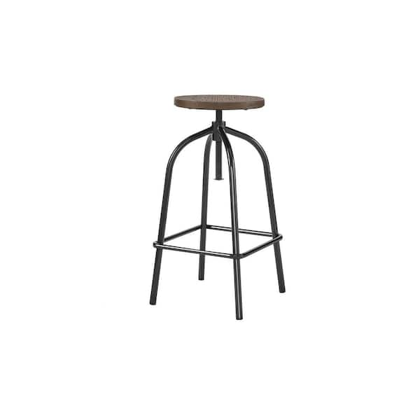 Mjkone Wood and Metal Bar Stools Backless - Dark Brown / 3 Pcs