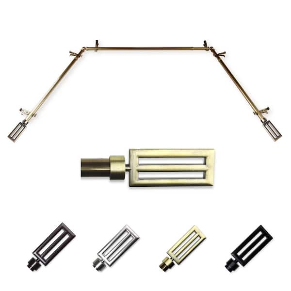 EMOH 13/16" Dia Adjustable 20"-36", 38"-72" Bay Window Curtain Rod with Toby Finials in Antique Brass