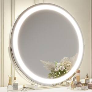 LED 18 in. W x 18 in. H Round Lighted Smart Touch 3 Colors Dimmable Tabletop Bathroom Vanity Mirror in White