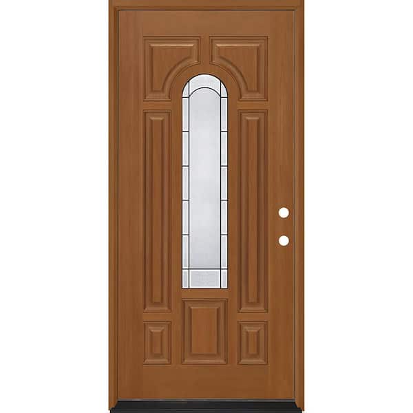 Regency 36 in. x 80 in. Center Lite Empire Deco Glass LHIS Autumn Wheat Fiberglass Prehung Front Door with 4-9/16 Jamb