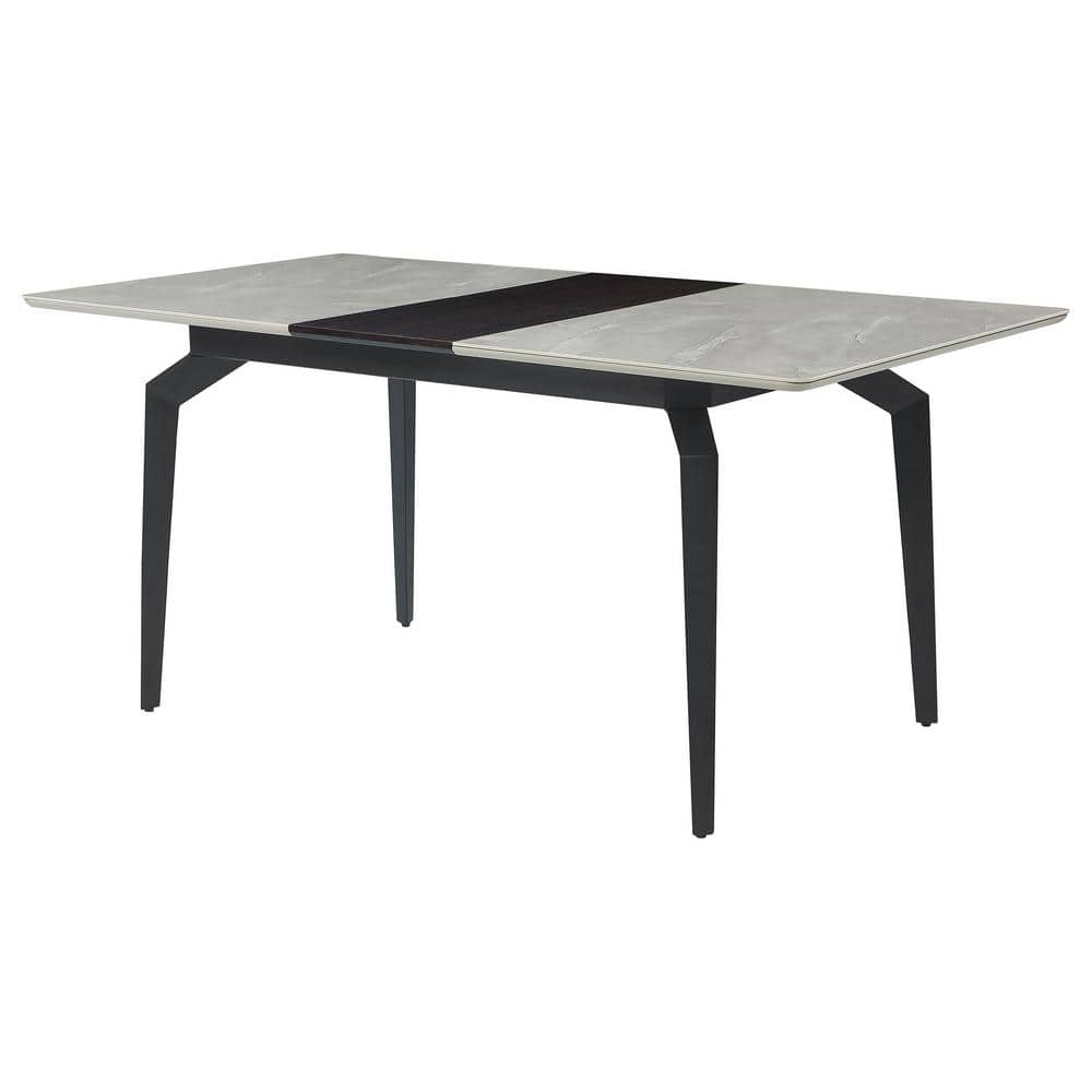 Mina Rectangular Extendable Gray Ceramic and Black Dining Table
