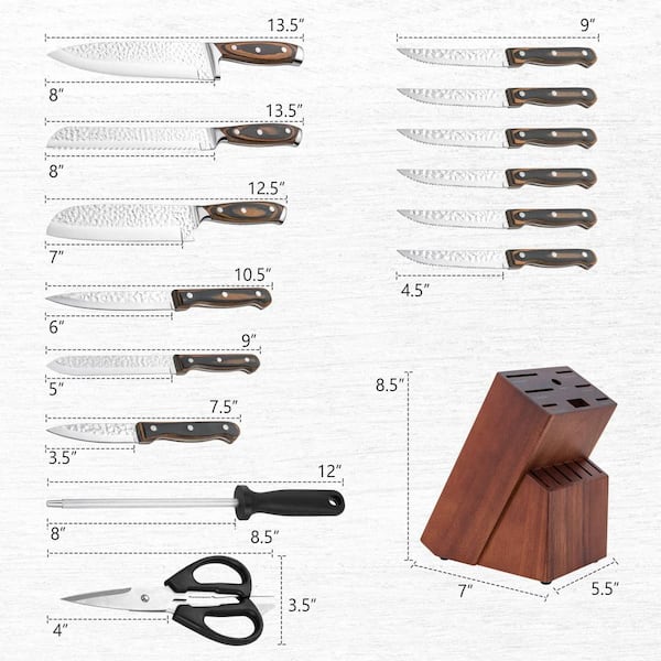 Bunpeony 15-Piece Stainless Steel Knife Block Set ZMCT141-9 - The Home Depot