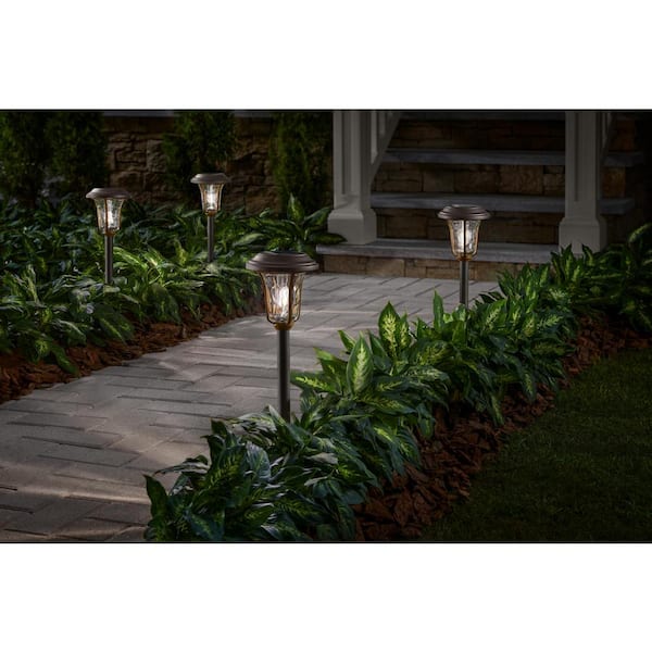 Home Decorators Collection Perry 20-40 Lumen Bronze 2-Tone Finish LED Outdoor Solar Path Light with Glass Lens, Dual White and High-Low (4-Pack)