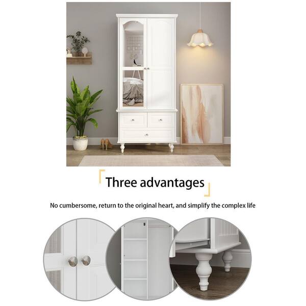FUFU&GAGA White Wooden Wardrobe Armoires W/ Mirror,Hanging