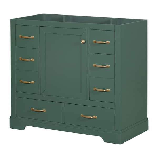 35.5 in. W x 17.9 in. D x 33 in. H Bath Vanity Cabinet without Top in Green with Six Drawers and Adjustable Shelf