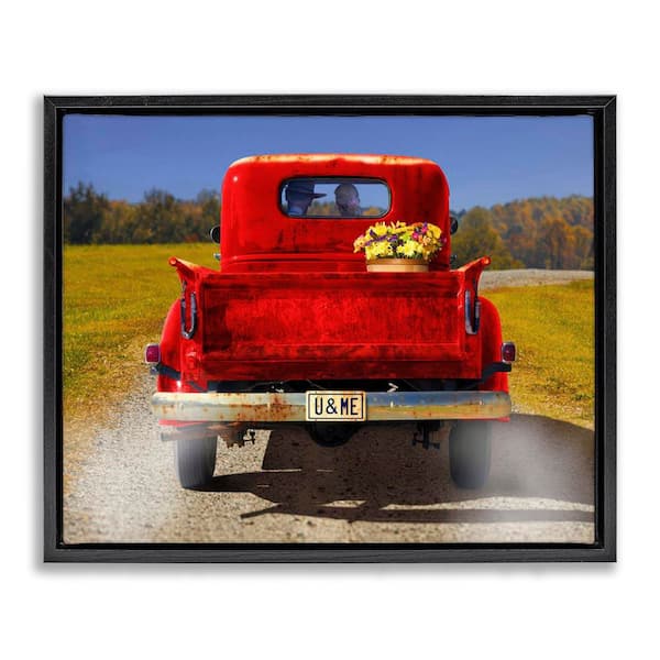 Stupell Industries Cowboy in Red Truck by Michael Quackenbush Black Floater Frame Typography Graphic Art Print 17 in. x 21 in.
