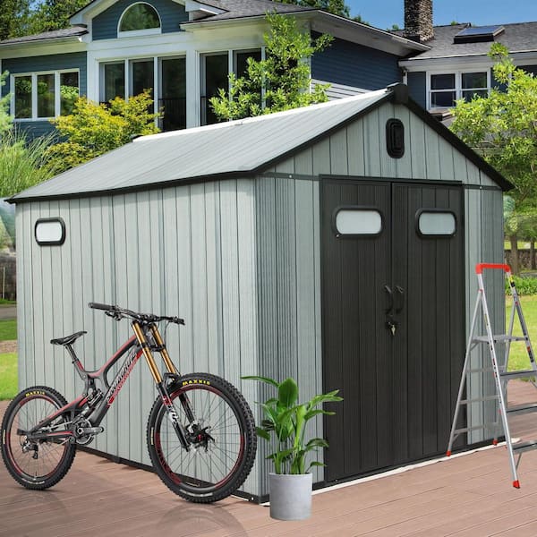 8 ft. W x 10 ft. D Outdoor Resin Storage Shed with Lockable Door,Vents for Patio Furniture,Lawn Mower,Bike(80 sq. ft. )