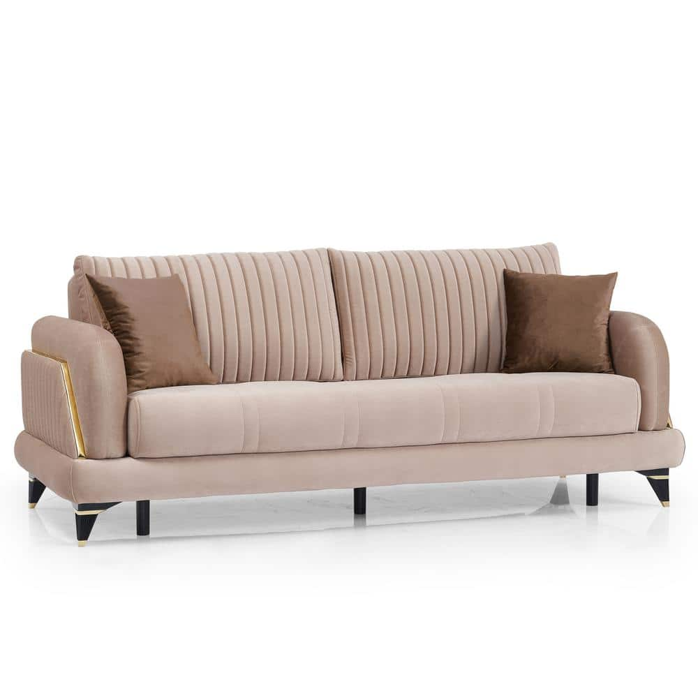 Ottomanson Ruby Collection Convertible 87 in. Beige Microfiber 3-Seater ...