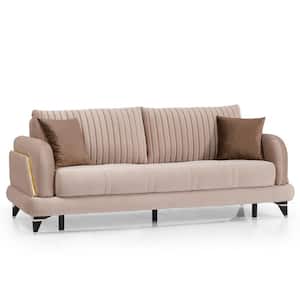 Ruby Collection Convertible 87 in. Beige Microfiber 3-Seater Twin Sleeper Sofa Bed with Storage