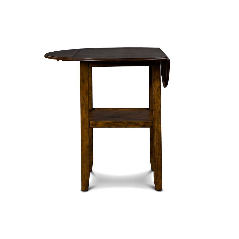 Brown Rubberwood Drop Leaf Counter Table Set with Black Upholstered Chairs