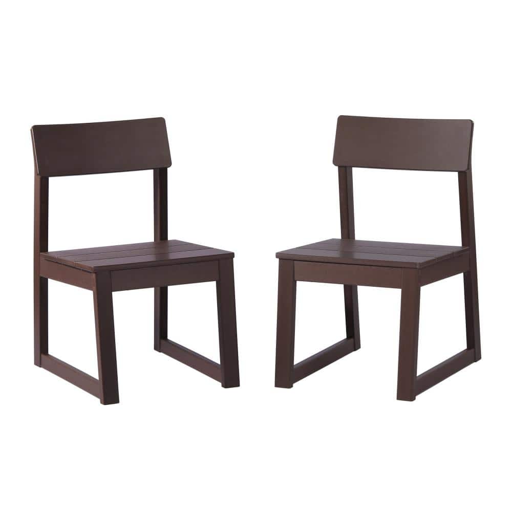 CoastSide Outdoor Patio HDPE Plastic Armless Modern Dining Side Chair (Set of 2), Dark Brown
