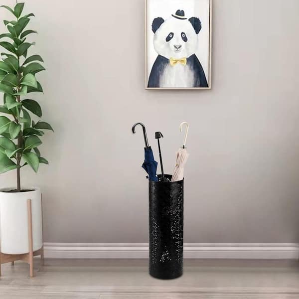 Metal Black Iron Umbrella Stand with Hollow-Out Design Free Standing Bin for Entryway Home Office Durable Holder