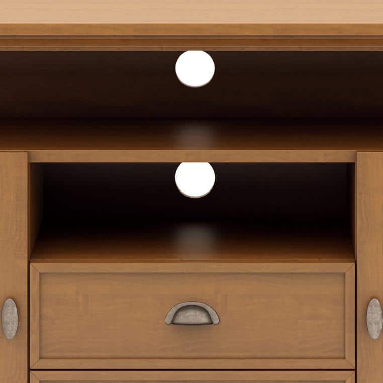 Light Golden Brown Solid Wood TV Media Stand with Cabinet