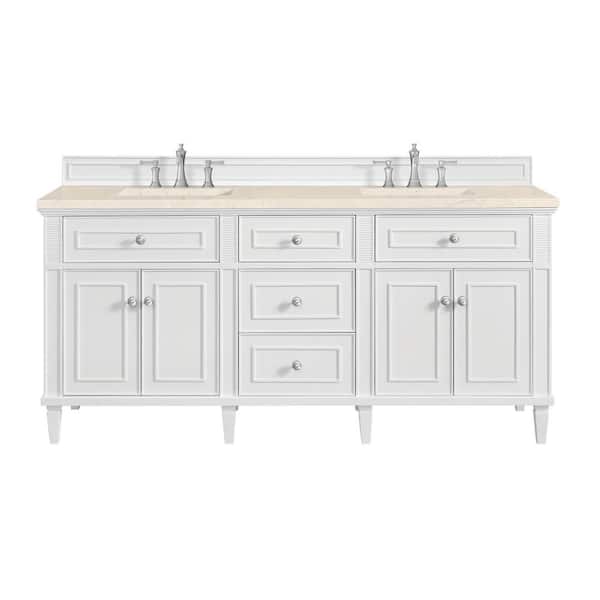 James Martin Vanities Lorelai 72.0 in. W x 23.5 in. D x 34.06 in. H Double Sink Bathroom Vanity in Bright White w/ Eternal Marfil Quartz Top