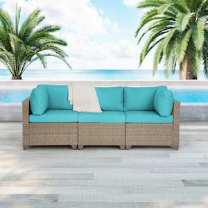 Maui Metal Outdoor Sectional with Cyan Cushions