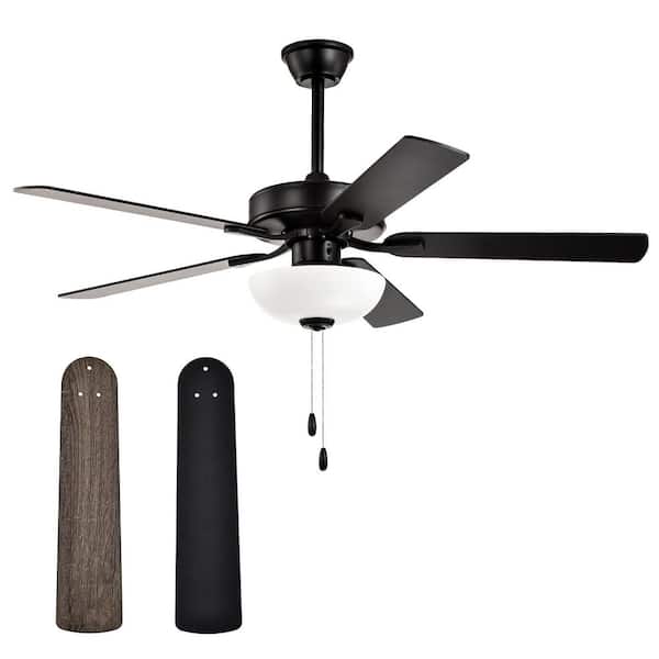 52 in. Indoor Matte Black 5-Blade Reversible Ceiling Fan with Light Kit and Pull Chain