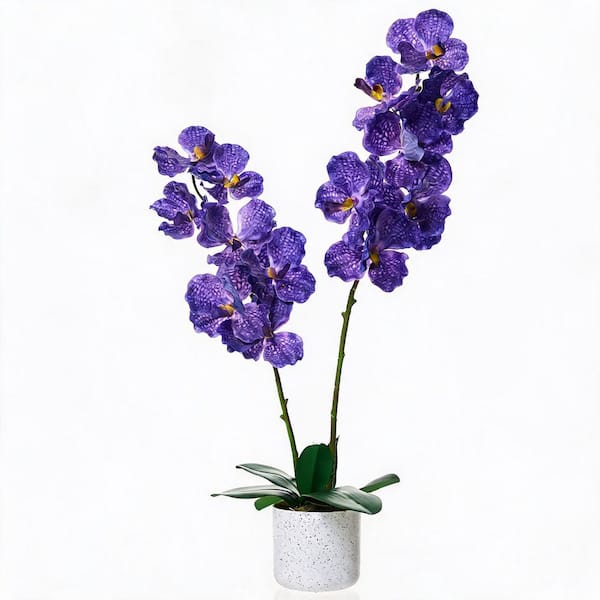 31.5 in. Purple Indoor Artificial Orchid Tree in White Pot Lifelike Purple Phalaenopsis Faux Plant for Home Office Decor