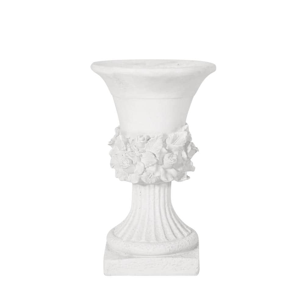 11.75 in. W x 19.5 in. H White Concrete Garden Urn Planter Lightweight Deco