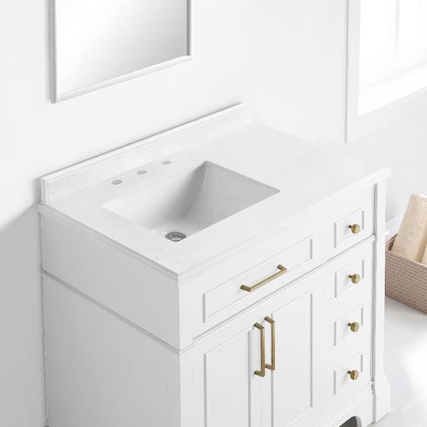 Home Decorators Collection Moorside 36 in. W x 19 in. D x 34 in. H Single  Sink Bath Vanity in Sweet Maple with White Engineered Stone Top Moorside  36SM - The Home Depot