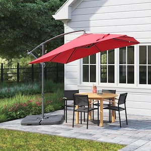 8.5 ft. Square Market Cantilever Outdoor Patio Umbrella in Red with Push Button Tilt and Base