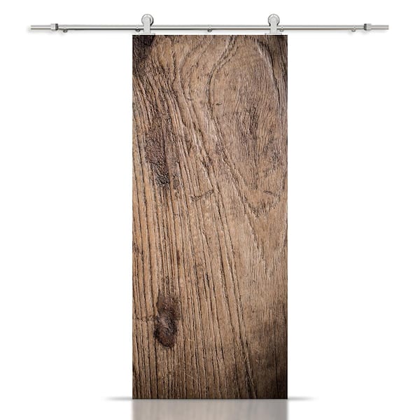 CALHOME 36 in. x 96 in. Black Painted Composite MDF Paneled Interior Sliding Barn Door with Hardware Kit