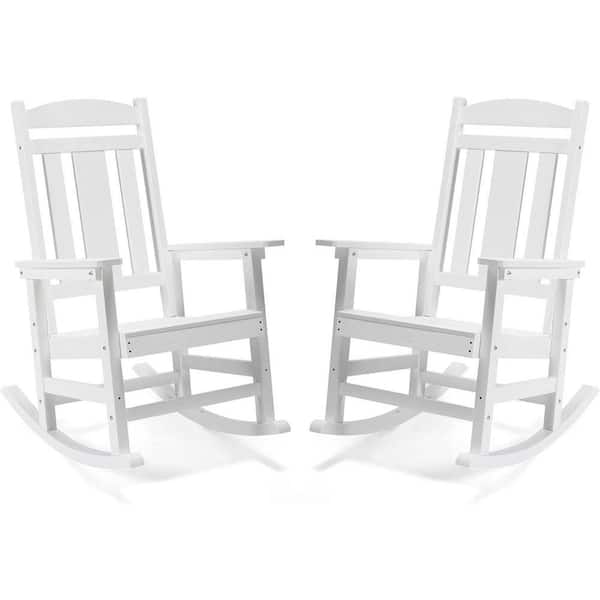 White Plastic Outdoor Rocking Chair Set of 2 Z0BHWPTRCR - The Home