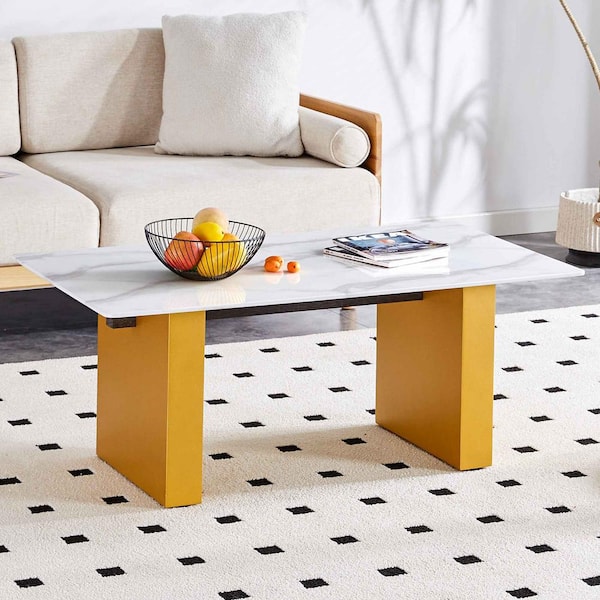 Modern 43.3 in. Golden Rectangle Glass Coffee Table