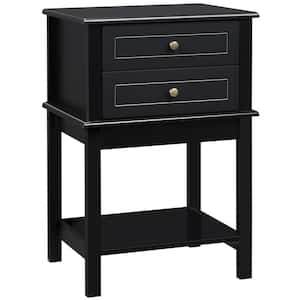 19 in. Black Wood End Table with Bottom Shelf