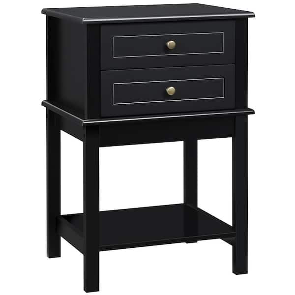 HOMCOM 19 in. Black Wood End Table with Bottom Shelf