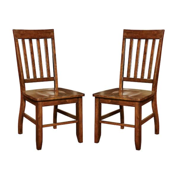 Furniture of America Henry Dark Oak Wood Slatted Side Chair (Set of 2)