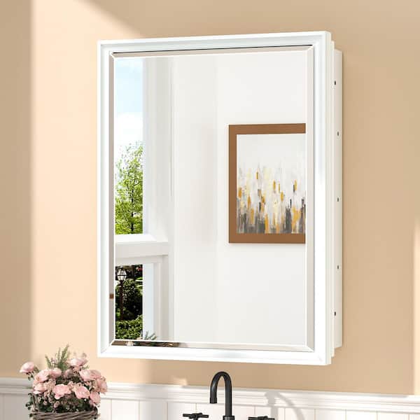 17 in. W x 25 in. H Rectangular Aluminum Alloy White Framed Recessed/Surface Mount Medicine Cabinet with Mirror
