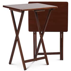 1.6 ft Brown Wood Folding TV Tray Tables