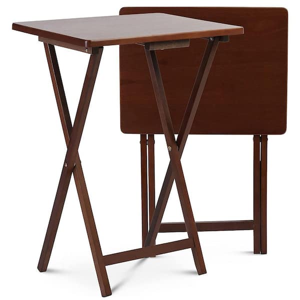 PJ wood 1.6 ft Brown Wood Folding TV Tray Tables