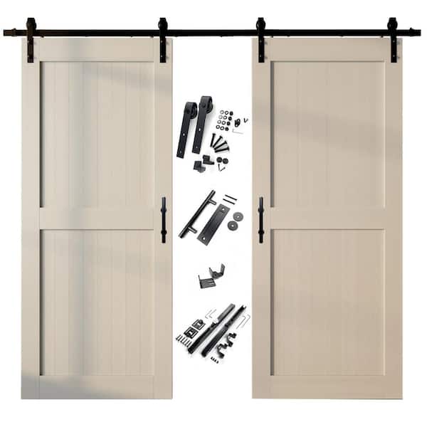 HOMACER 42 in. x 84 in. H-Frame Tinsmith Gray Double Pine Wood Interior Sliding Barn Door with Hardware Kit, Non-Bypass