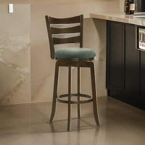 30.25 in. Hunter Green and Cherry High Back Wood Frame Bar Stool with Fabric Seat