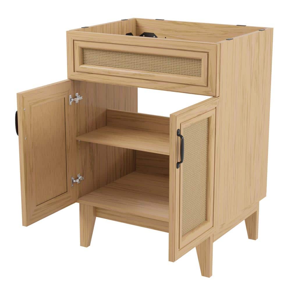 Javer 24" Oak Rattan Modern Farmhouse Bath Vanity Cabinet