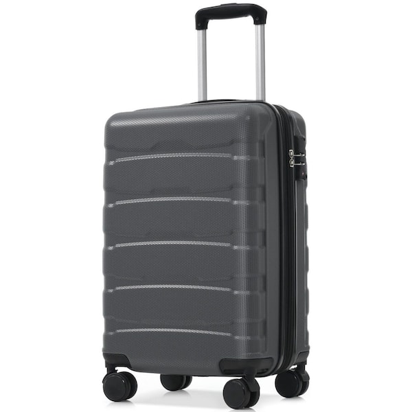 22.8 in. Gray ABS Hardside Luggage Double Spinner Expandable Suitcase with 3 Digit TSA Lock, 3 Step Telescoping Handle