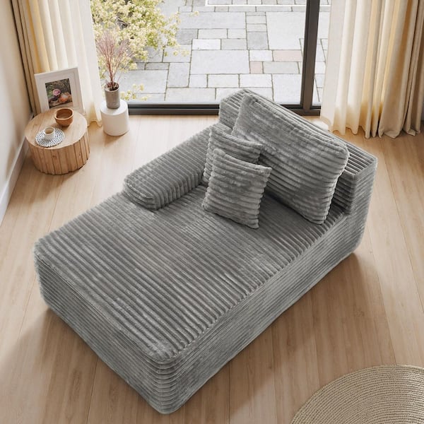 Light Gray Left Arm Facing Faux Rabbit Fur Polyester One Arm Sectional Chaise Lounge(Set of 1)